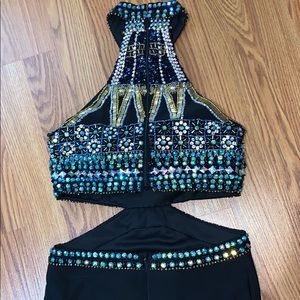 •Long, Black, Rhinestone Dress